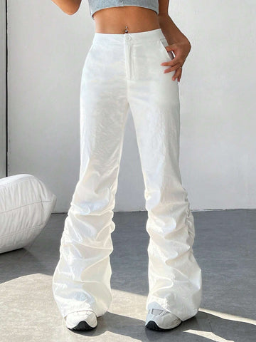 EZwear Solid Ruched Slant Pocket Pants