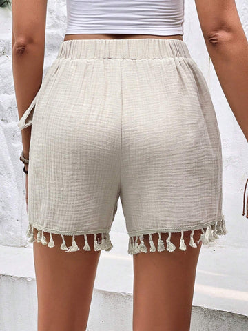 Frenchy Tassel Trim Wrap Knot Side Skort