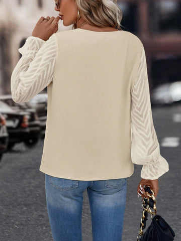Draped Collar Flare Sleeve Blouse