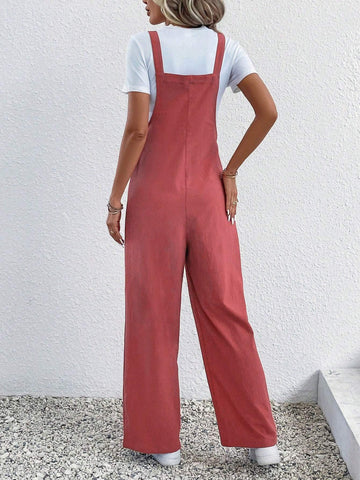 Solid Overall Jumpsuit Without Tee