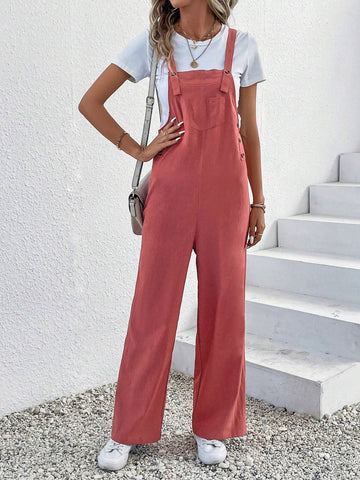 Solid Overall Jumpsuit Without Tee