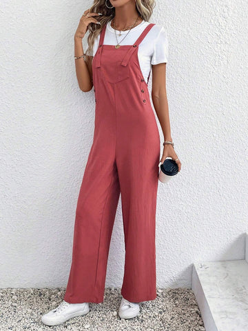 Solid Overall Jumpsuit Without Tee