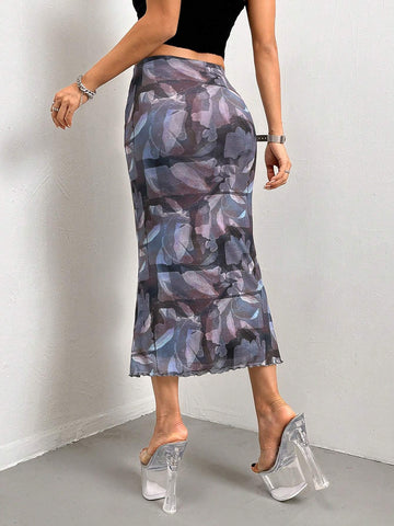 ICON Allover Print Mermaid Hem Mesh Skirt