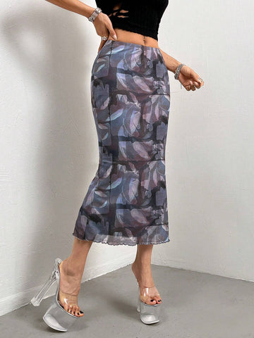 ICON Allover Print Mermaid Hem Mesh Skirt