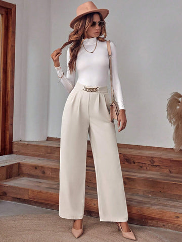Chain Detail Fold Pleated Pants