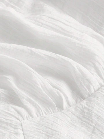 Sweetheart Neck Flare Sleeve Ruched Bust Frill Trim Blouse