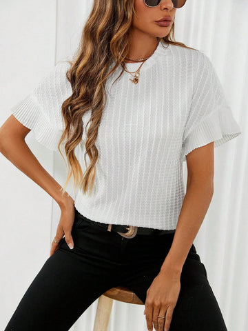 Solid Flounce Sleeve Tee