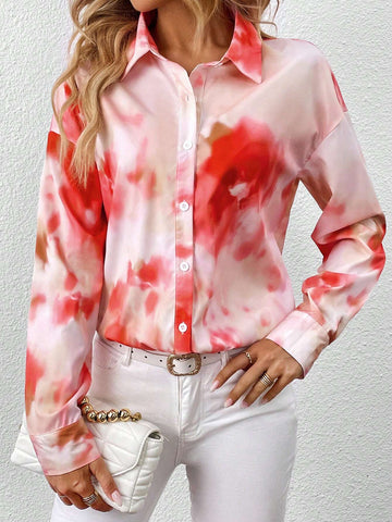 Tie Dye Drop Shoulder Button Front Shirt