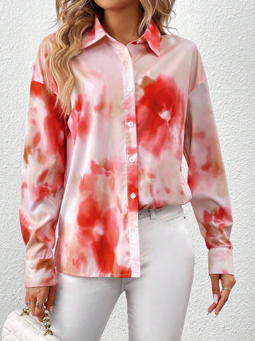 Tie Dye Drop Shoulder Button Front Shirt