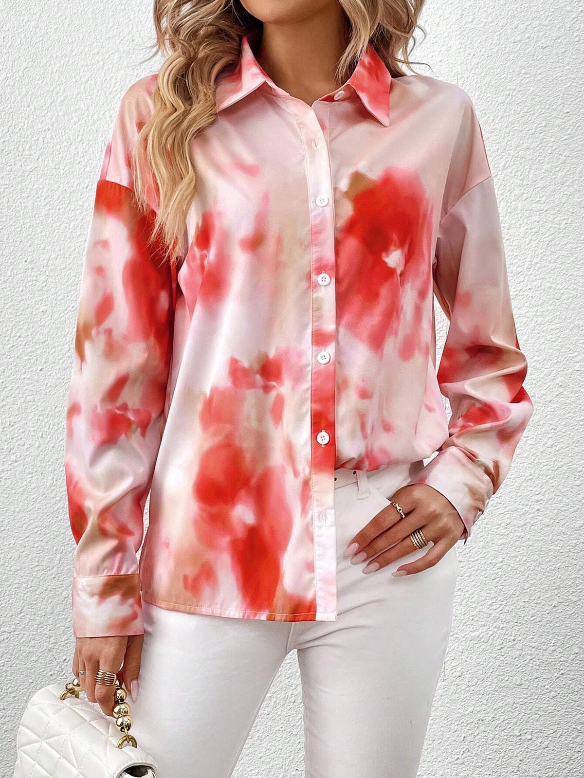 Tie Dye Drop Shoulder Button Front Shirt