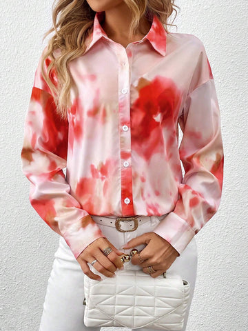 Tie Dye Drop Shoulder Button Front Shirt