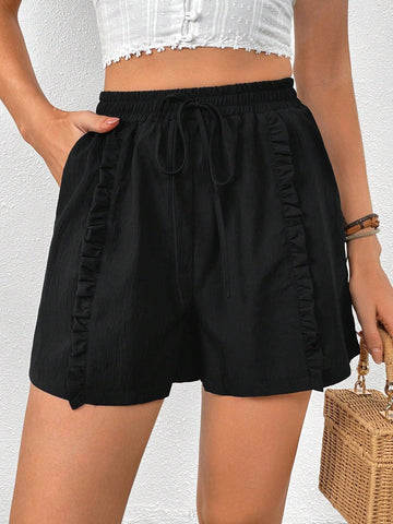 VCAY Frill Trim Drawstring Waist Frill Trim Shorts