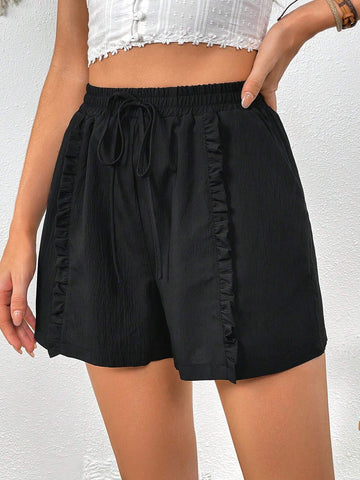 VCAY Frill Trim Drawstring Waist Frill Trim Shorts