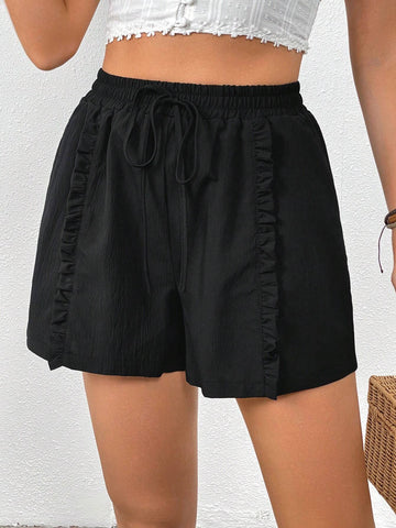VCAY Frill Trim Drawstring Waist Frill Trim Shorts