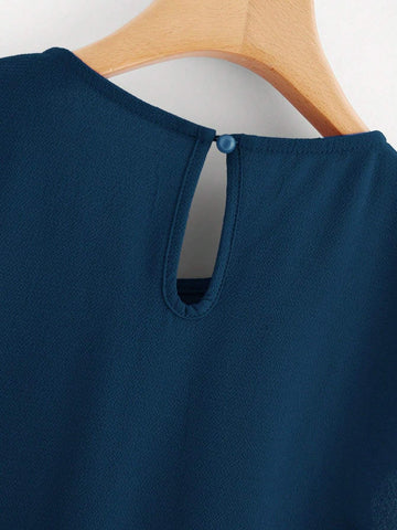 Petal Sleeve Pleated Detail Curved Hem Blouse