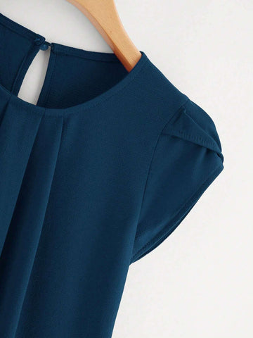Petal Sleeve Pleated Detail Curved Hem Blouse