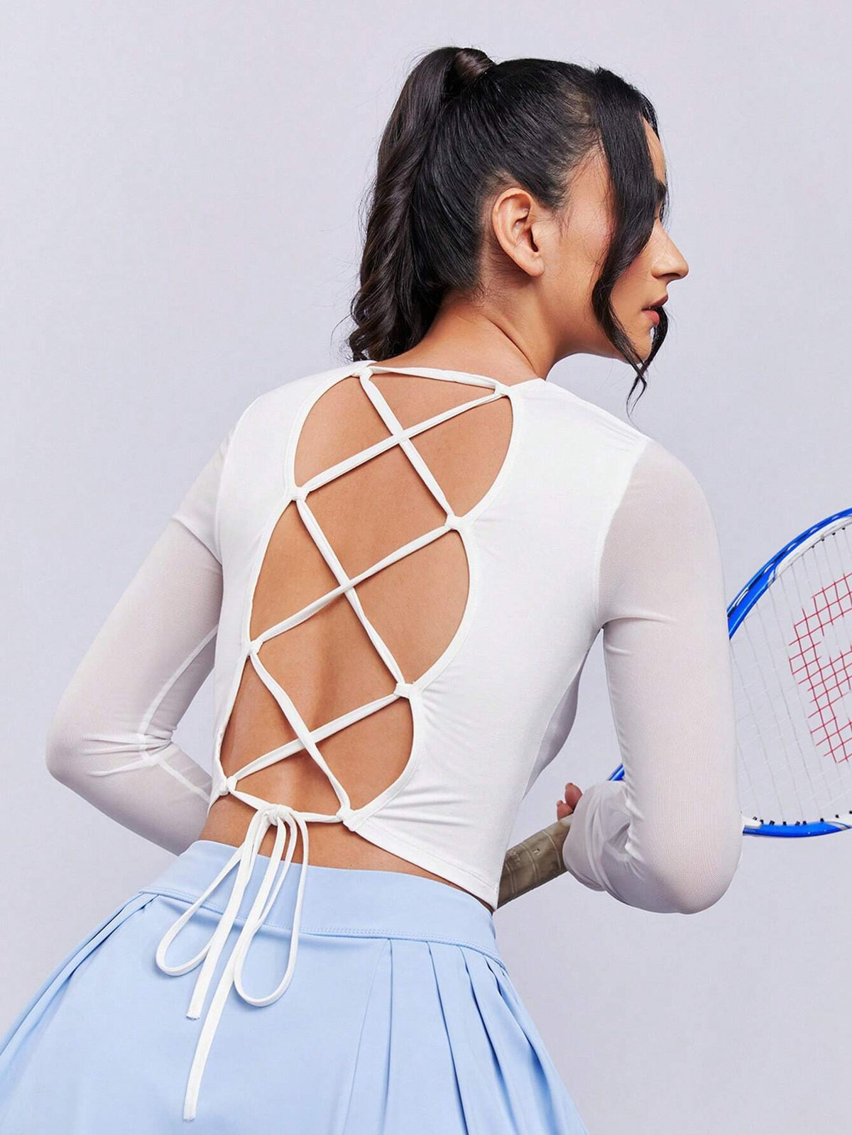 Lace Up Backless Crop Tee