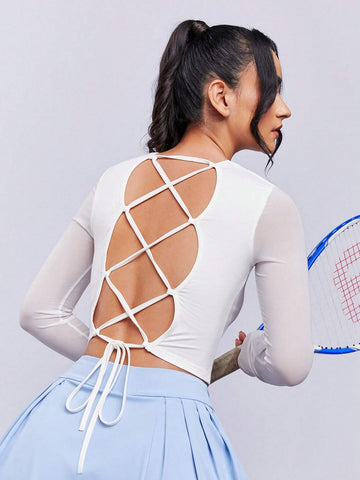 Lace Up Backless Crop Tee