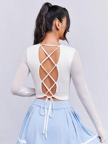 Lace Up Backless Crop Tee