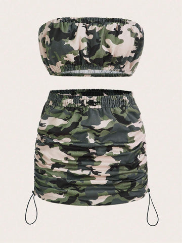 Camo Tube Top & Drawstring Skirt