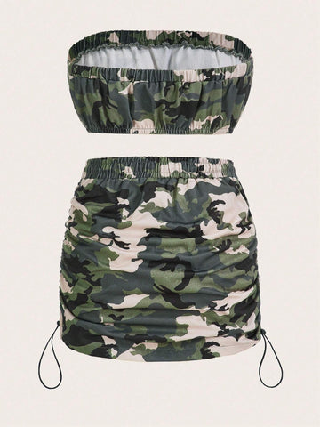 Camo Tube Top & Drawstring Skirt