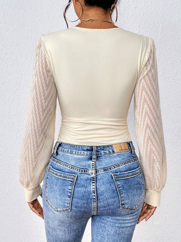 Plunging Neck Lantern Sleeve Bodysuit