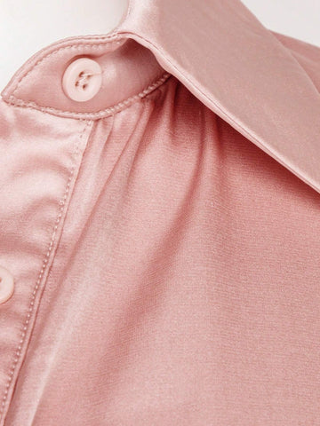 Puff Sleeve Corset Waist Satin Shirt Romper