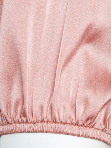 Puff Sleeve Corset Waist Satin Shirt Romper