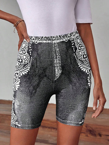 Graphic Print Biker Shorts