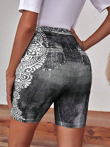 Graphic Print Biker Shorts