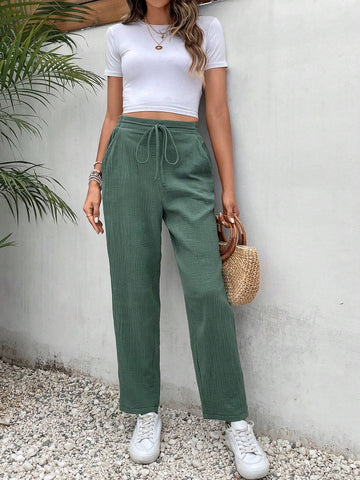 Frenchy Drawstring Waist Straight Leg Pants