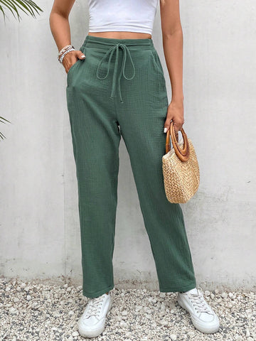 Frenchy Drawstring Waist Straight Leg Pants