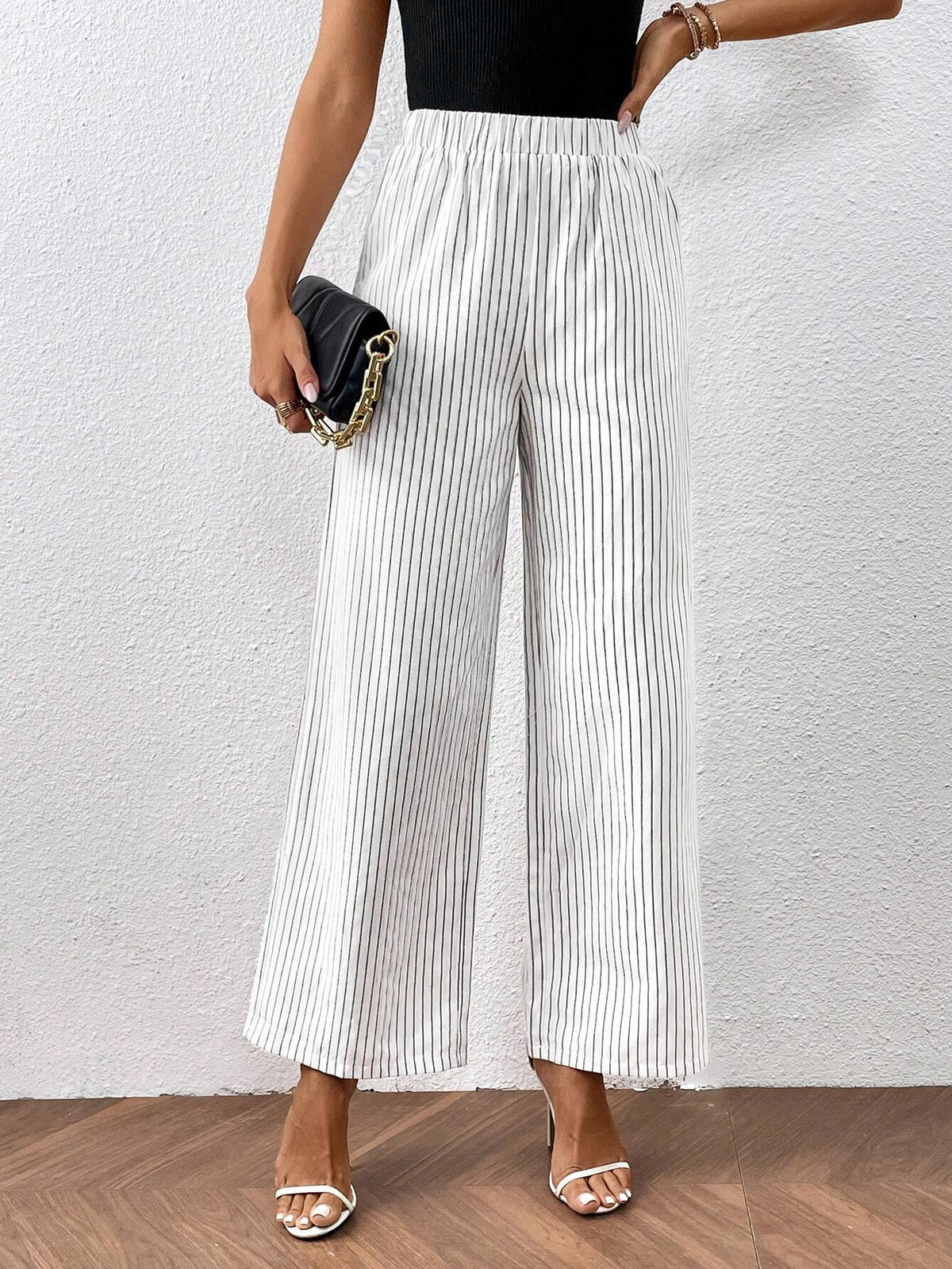 Striped Print Wide Leg Pants