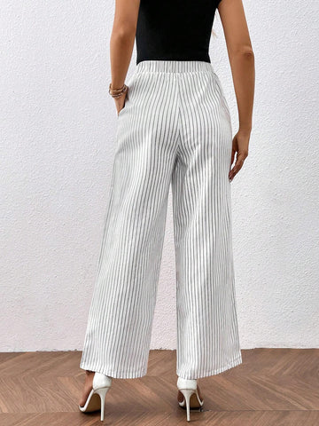 Striped Print Wide Leg Pants
