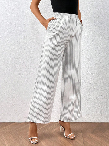 Striped Print Wide Leg Pants