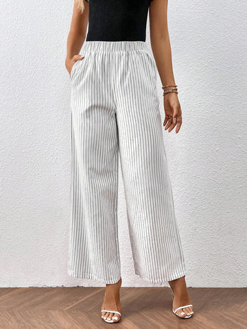 Striped Print Wide Leg Pants