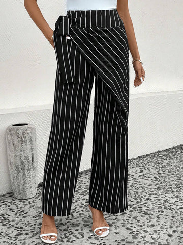 Striped Print Knot Side Wrap Hem Pants