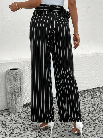 Striped Print Knot Side Wrap Hem Pants