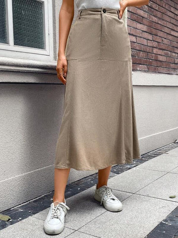 Solid Slant Pocket Skirt