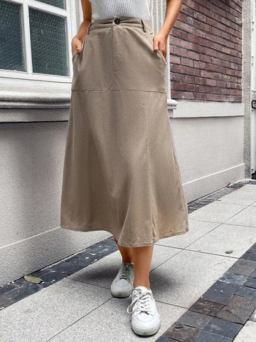 Solid Slant Pocket Skirt