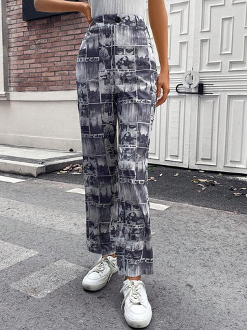 Letter & Figure Graphic Pants