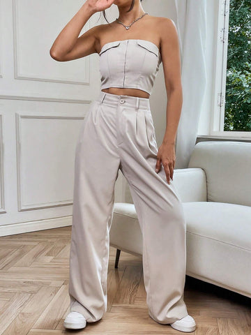 Solid Tube Top & Wide Leg Pants