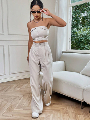 Solid Tube Top & Wide Leg Pants