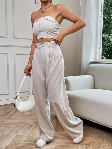 Solid Tube Top & Wide Leg Pants