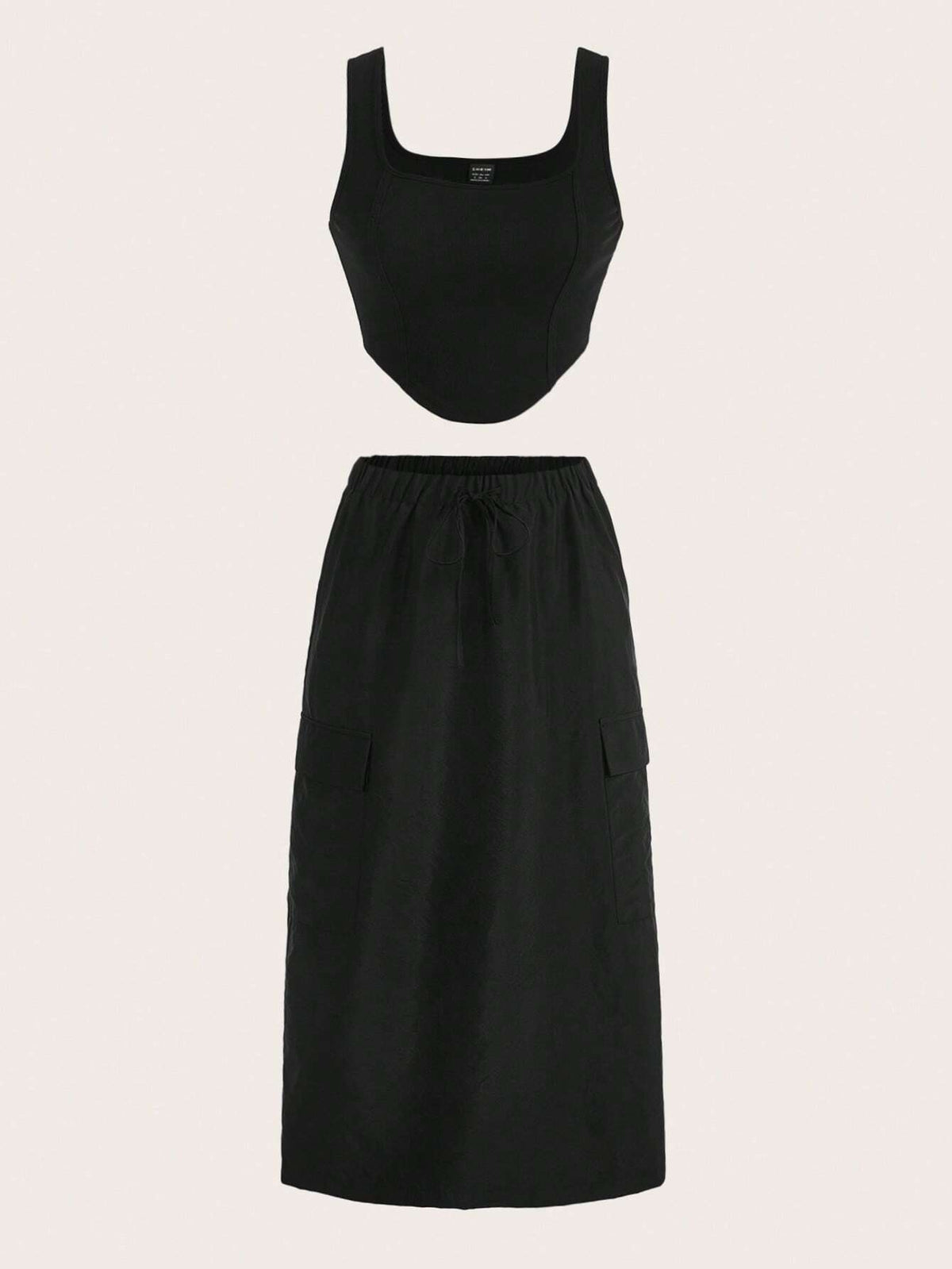 Solid Crop Tank Top & Flap Pocket Skirt