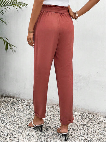Frenchy High Waist Paperbag Waist Belted Pants