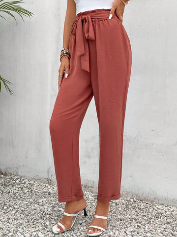 Frenchy High Waist Paperbag Waist Belted Pants
