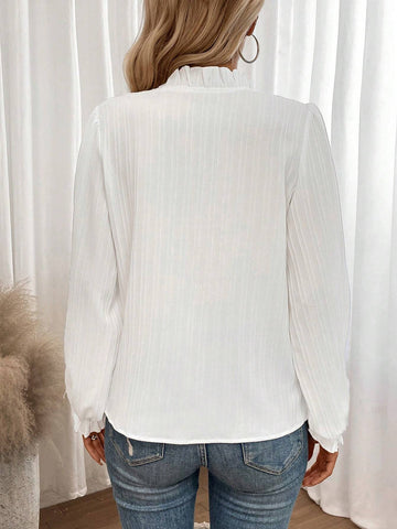 Notched Neckline Flounce Sleeve Blouse