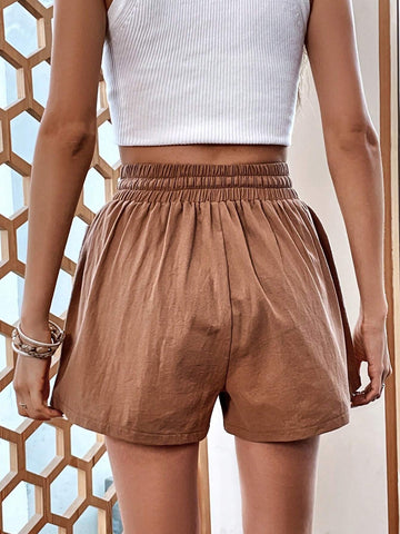 Drawstring Waist Pocket Patched Shorts