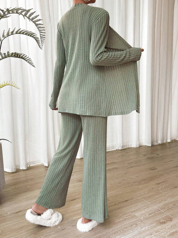 Solid Cami Top & Pants & Coat